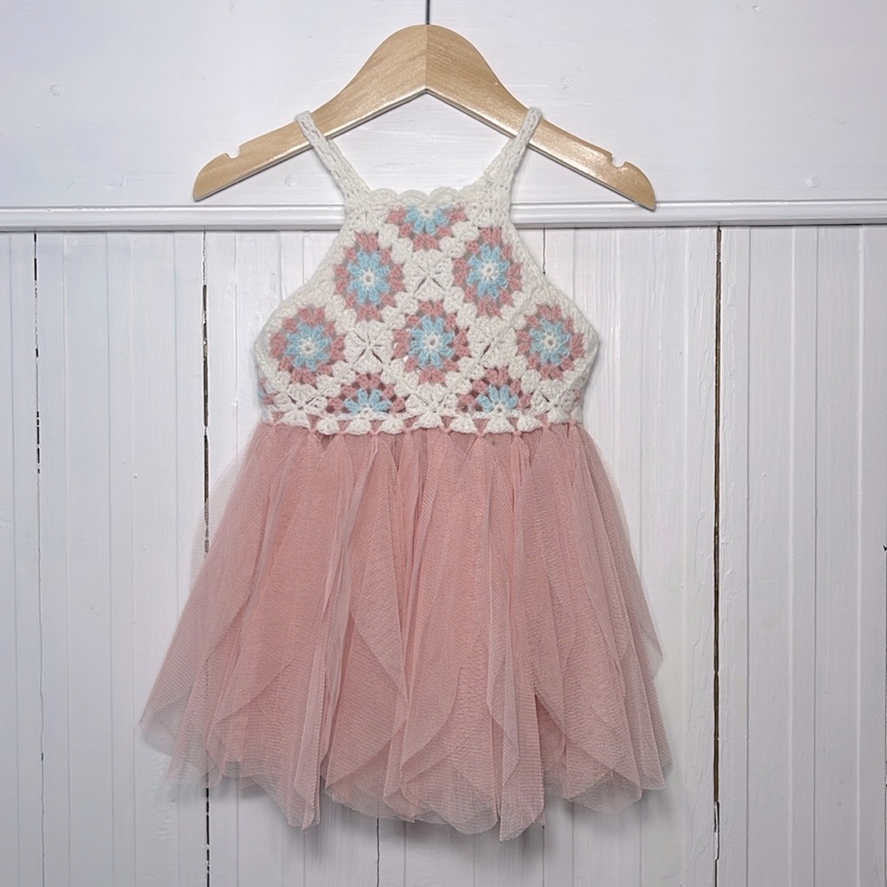 ELLY & EMMA EUC Stunning Crochet Tulle Photo Shoot Balletcore Dress